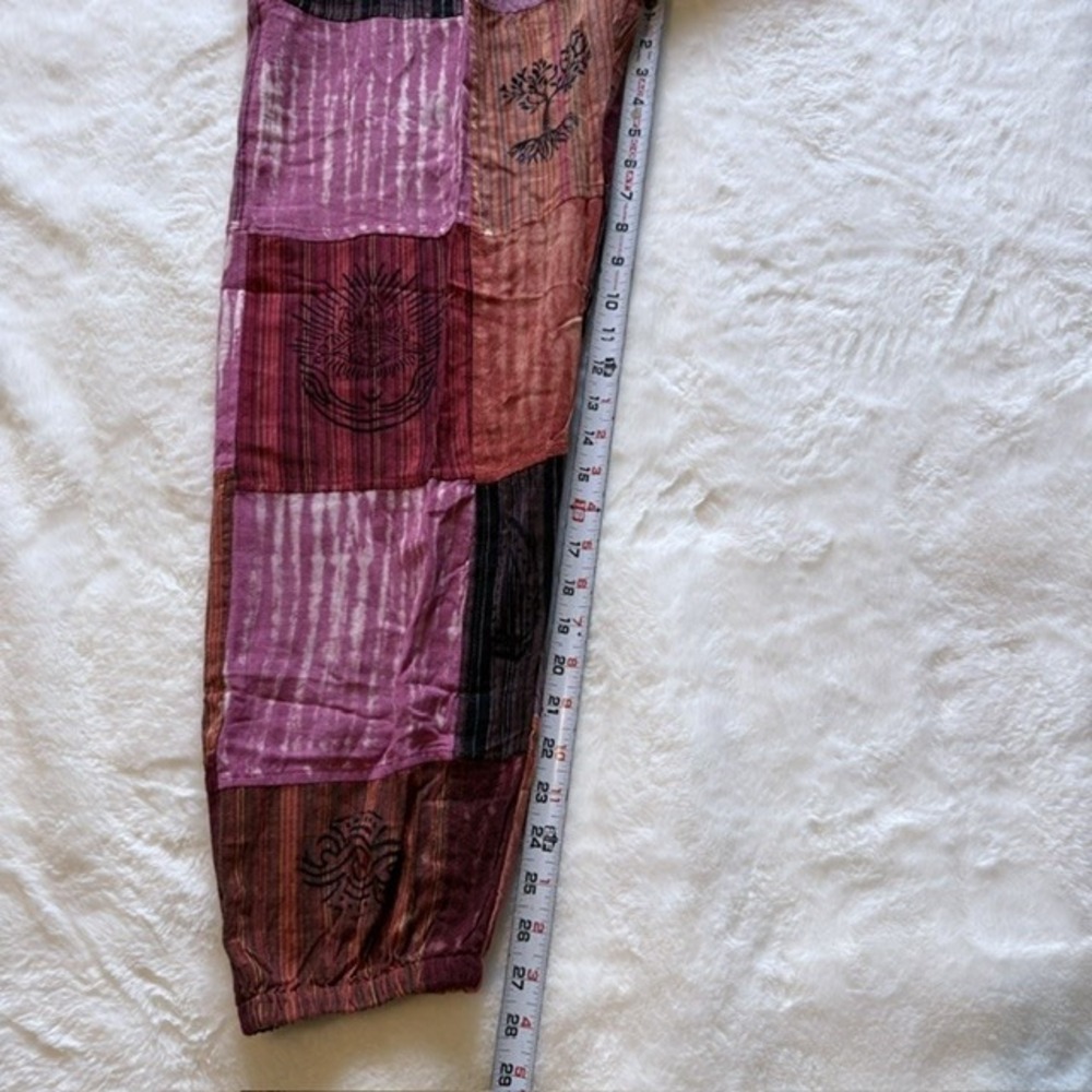 Rising International Patchwork Harem Pants Pink Red Cotton Boho Joggers Large - Picture 6 of 7